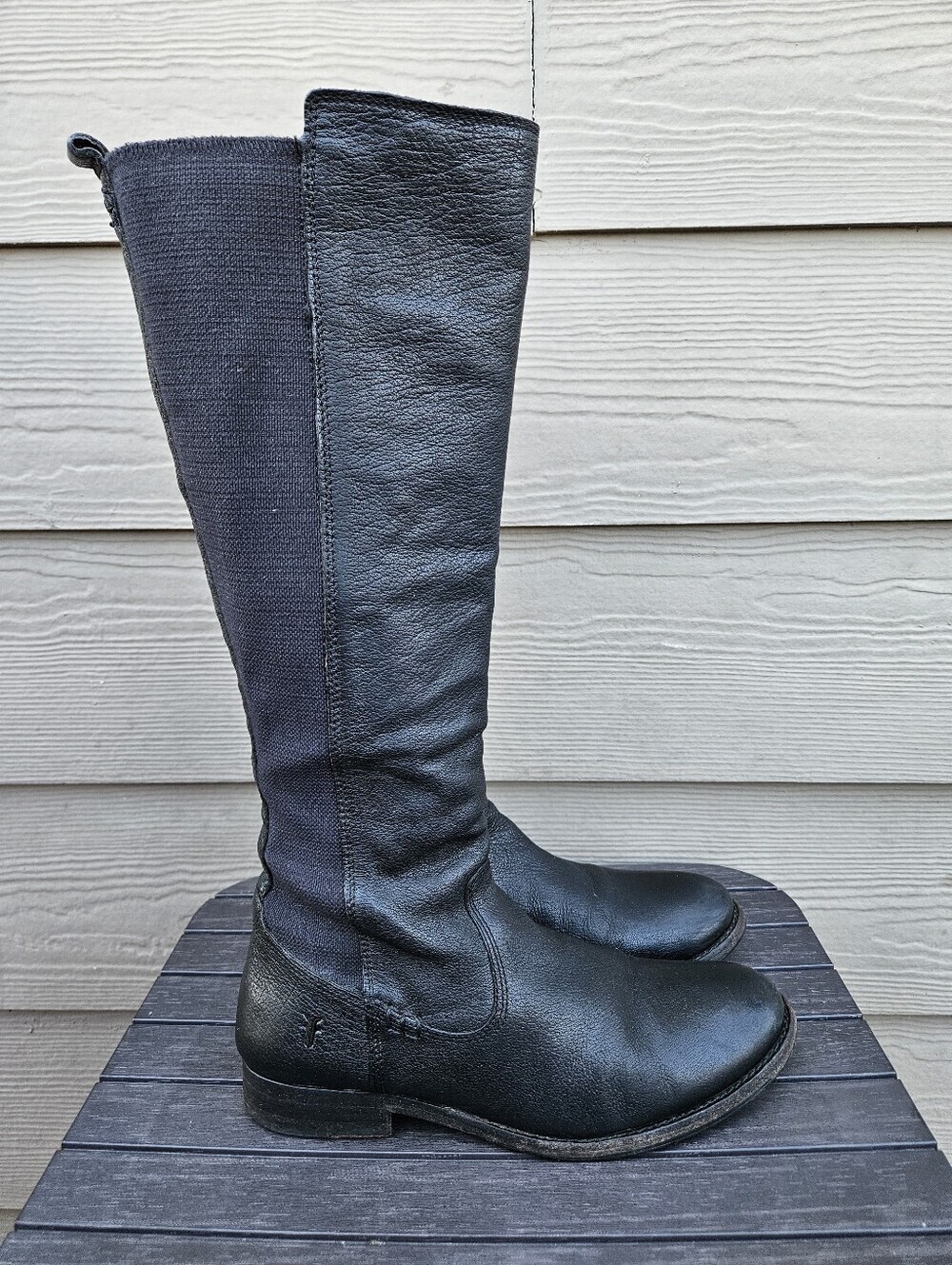 FRYE Molly Gore Black Leather Tall Riding Boots Equestrian Boot Women's Size 7.5